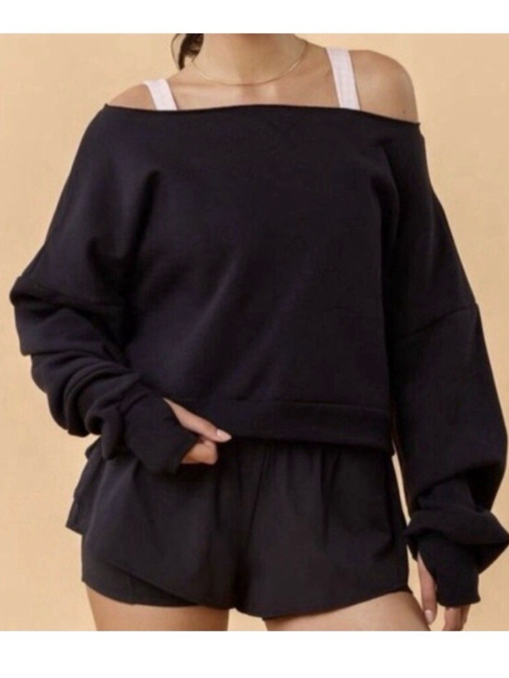Blogilates Off-Shoulder Black Women's Sweatshirt 2X